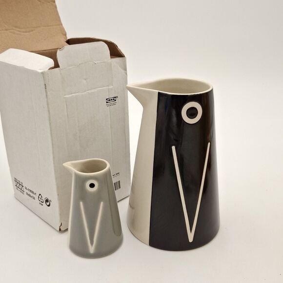 IKEA Lattsald Ceramic Penguin and Baby Coffee Creamer Pitcher Vase Decanter Set - Picture 11 of 15